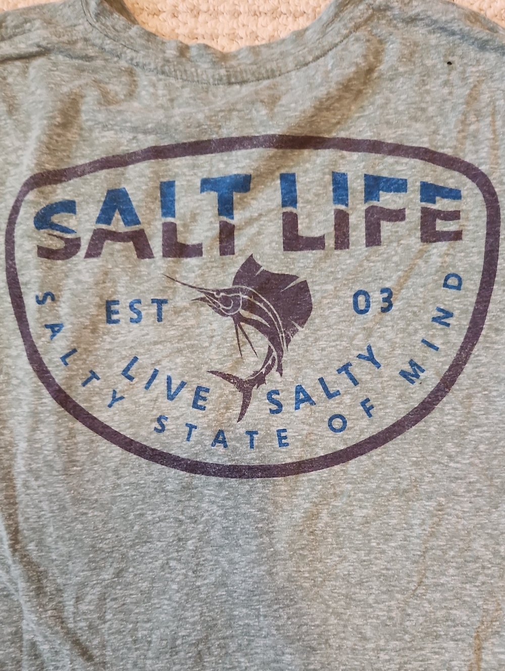 Salt Life Heather Green Tee with Navy And Blue Logo